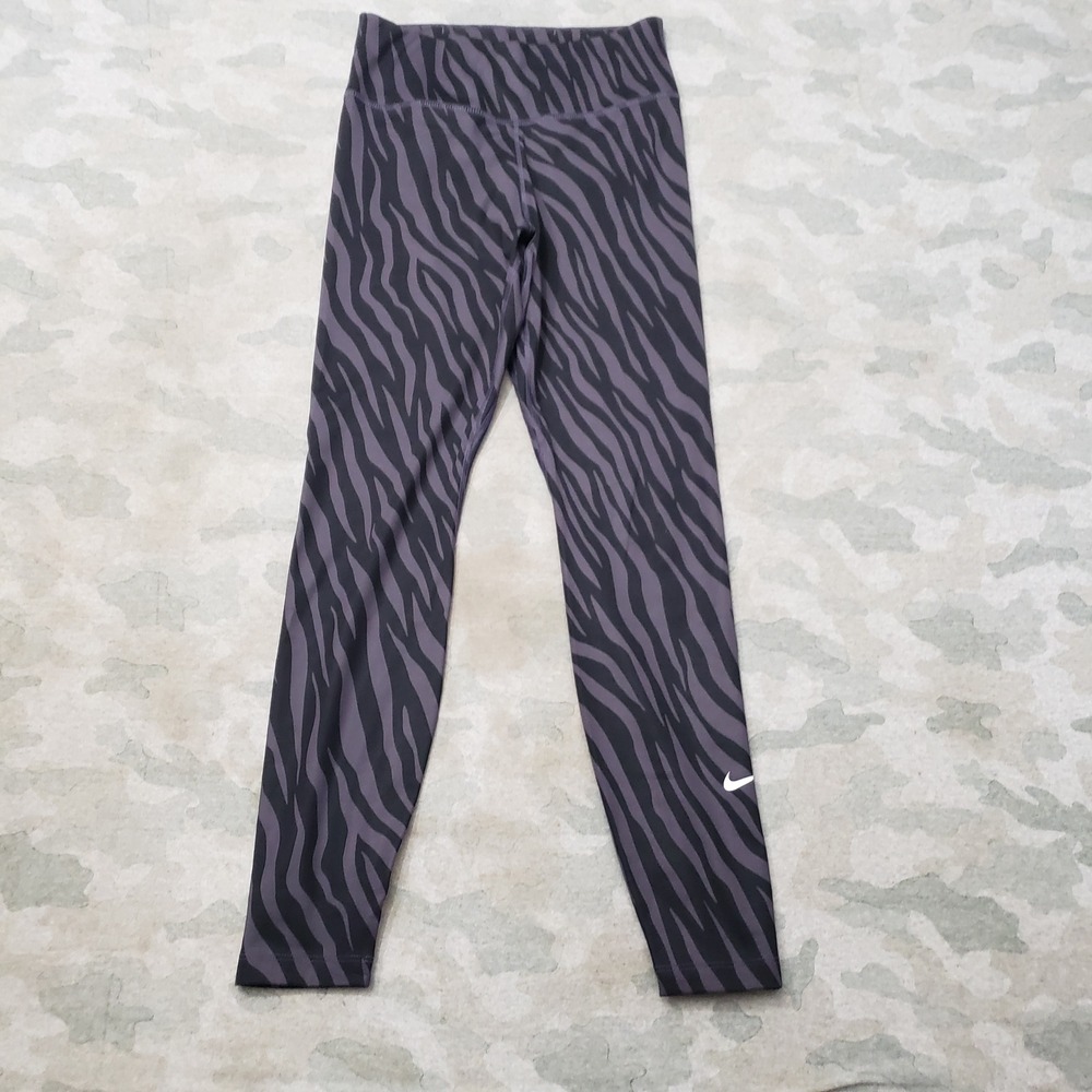 Nike Leggings Womens Small Purple Dri-FIT Activewear Pull On Striped Gym Yoga